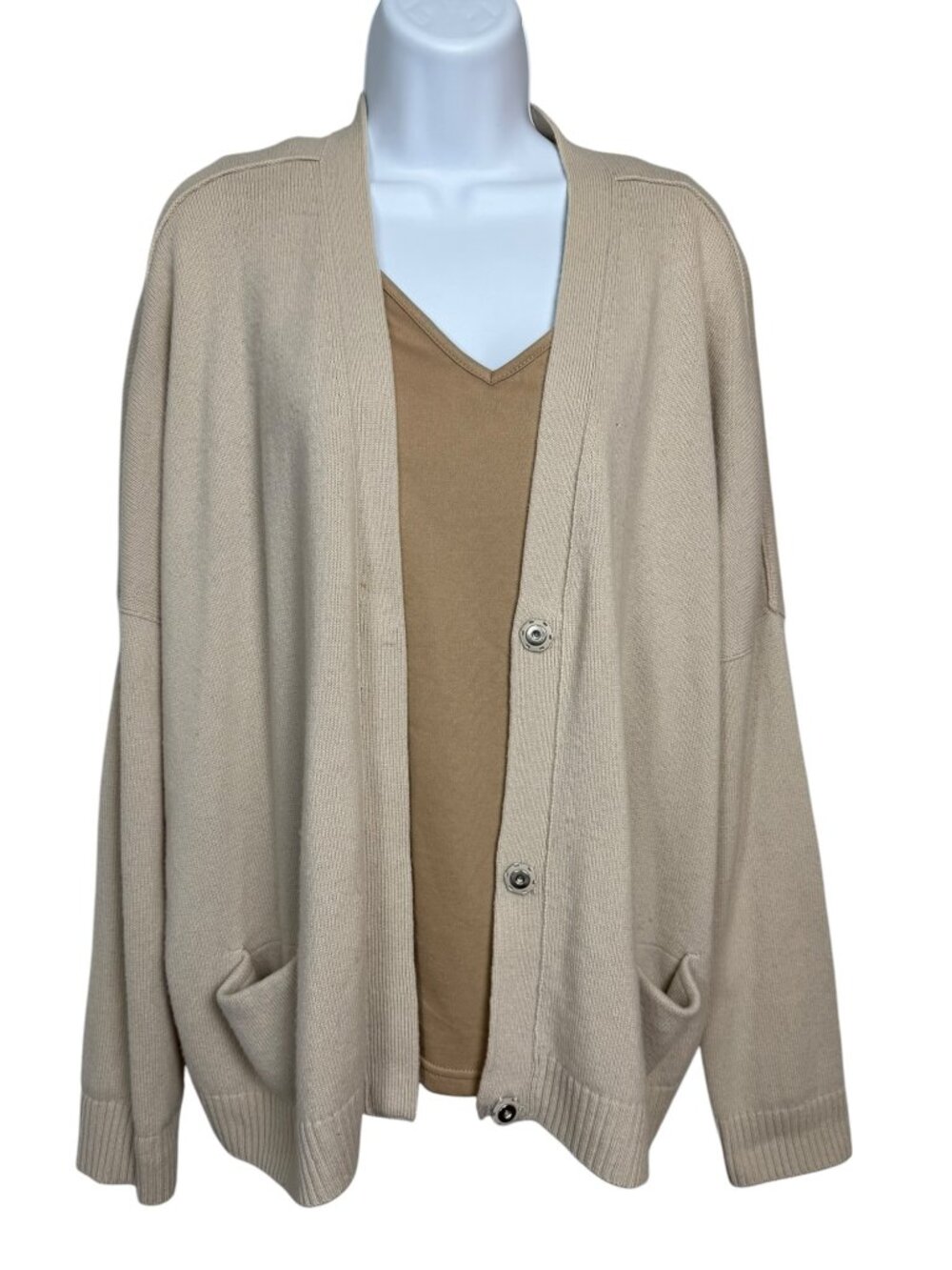 Vince 100% Cashmere Oversized Hidden Snap Cardigan Sweater Oatmeal Beige Large L